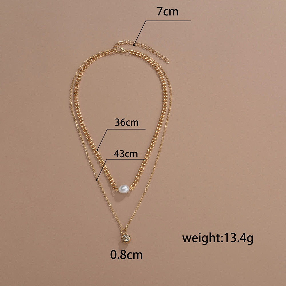 Rhinestone Pearl Round Double Layer Necklace
