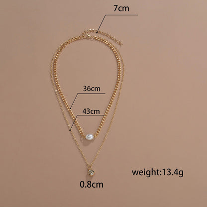 Rhinestone Pearl Round Double Layer Necklace