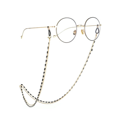 Reading Glasses Chain Women Black Beads Gold Eyeglass Lanyard Hold Straps
