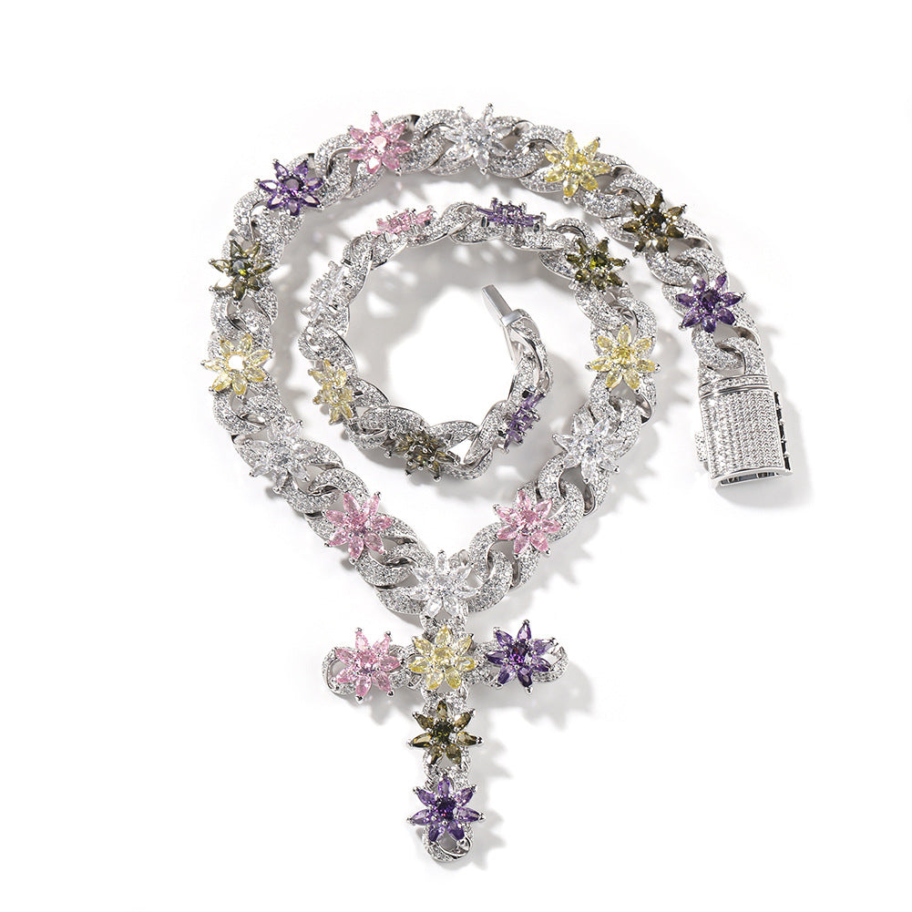 Women's & Men's Ice Flower Cross High Sense Inlaid Necklaces