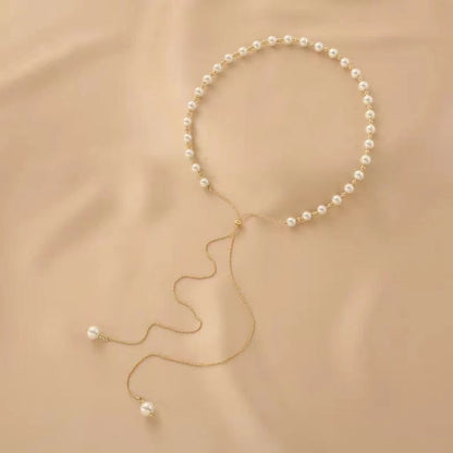 Women Tassel Plain Pearl Single Layer Beaded Necklace