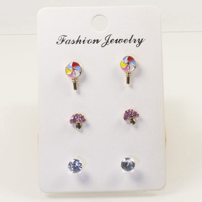 Lollipop Mushroom Stud Earrings Set