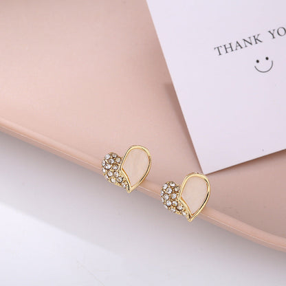 Heart Tiny Studs Rhinestone Earrings