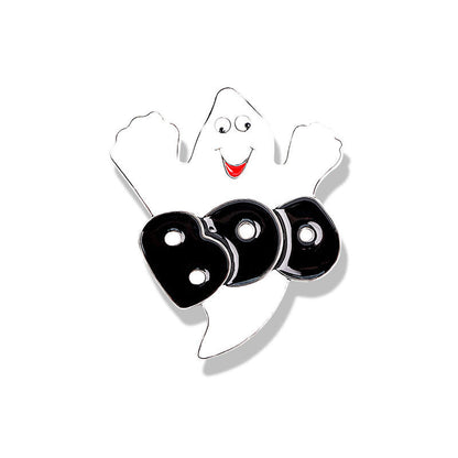 Halloween Cartoon Pumpkin Head Broom Brooch