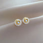 Square Full Diamond  Round Ring Leaves Necklace And Earrings Suite