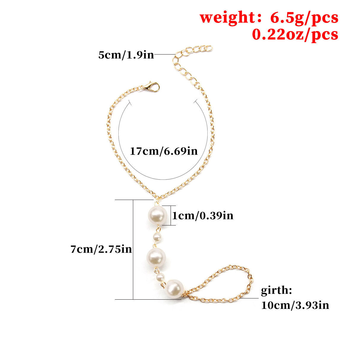 Sparkly Faux Pearl Finger Chain Bracelet