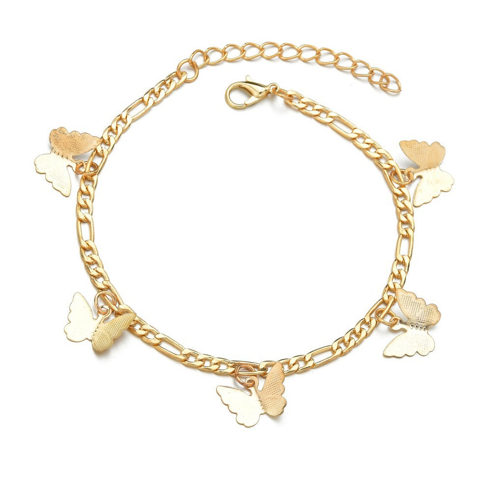 Snake Bone Chain Butterfly Pendant Anklet Jewelry