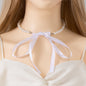 Long Bow Collarbone Chain Necklace DIY Lace up Velvet Pearl Necklace