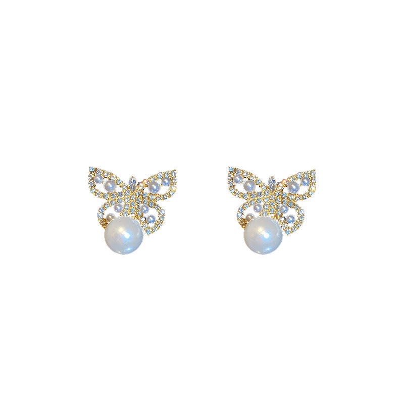Pearl Butterfly Rhinestone Earrings for Women