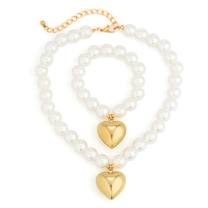 Fashion Heart Pendant Beaded Necklace Earrings Bracelet Jewelry Set