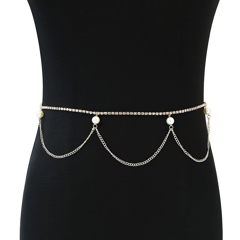 Classic Retro Simple Rhinestone Pearl Body Chain