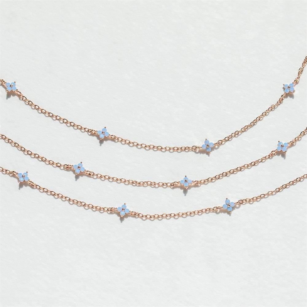 18K Gold Plated Tiny Blue Flower Necklace For Women, Gold Color Cute Pendant Necklace, Trendy Female Fashion Jewelry | Cubic Zirconia