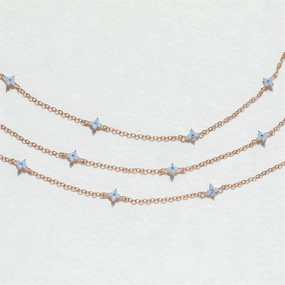 18K Gold Plated Tiny Blue Flower Necklace For Women, Gold Color Cute Pendant Necklace, Trendy Female Fashion Jewelry | Cubic Zirconia