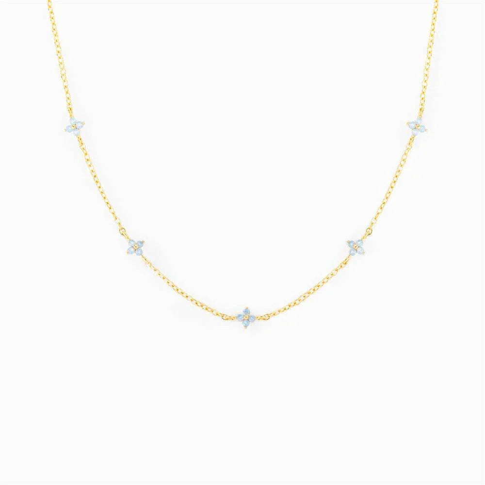 18K Gold Plated Tiny Blue Flower Necklace For Women, Gold Color Cute Pendant Necklace, Trendy Female Fashion Jewelry | Cubic Zirconia