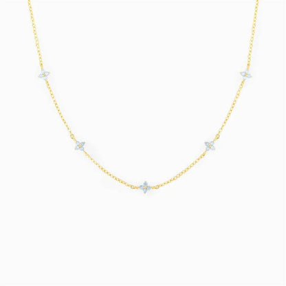 18K Gold Plated Tiny Blue Flower Necklace For Women, Gold Color Cute Pendant Necklace, Trendy Female Fashion Jewelry | Cubic Zirconia