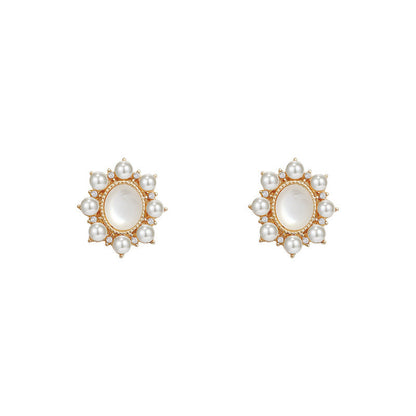 Opal Pearl Oval Geometric Earrings