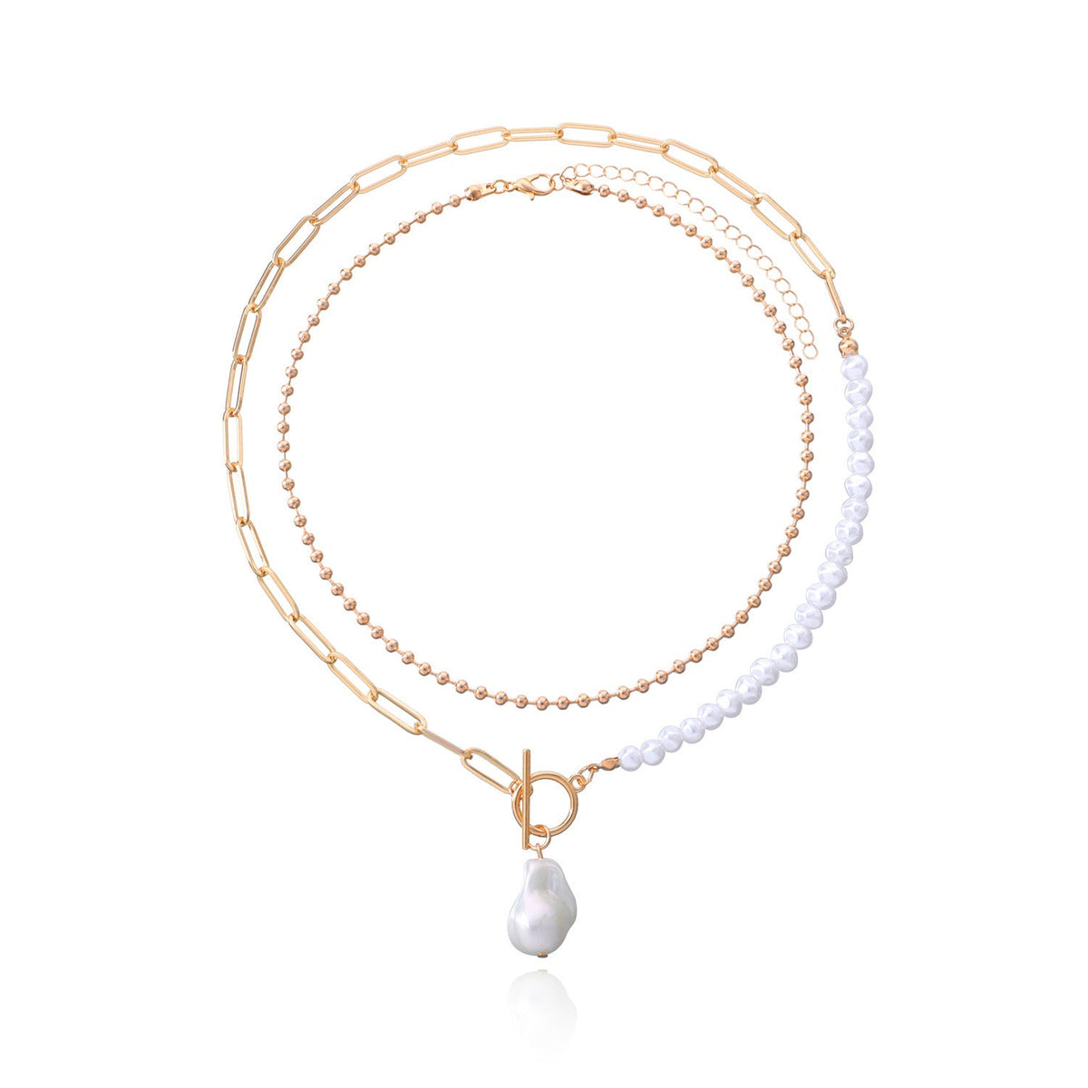 Pearl Round Bead Chain Overlay Necklace