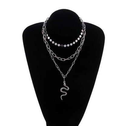 Vintage Bohemian Multi Layer Chunky Chain Choker Necklace Snake Pendant Necklaces