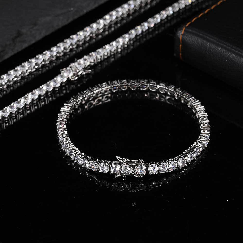 Hip Hop Iced Out Tennis Chain Bracelet, 18K Gold & White Gold Plated, 3–6mm CZ Iced Out Bling Jewelry