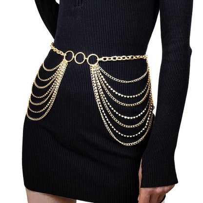 Multi-Layer Alloy Waist Chain Rhinestone Tassel Sexy Bikini Chain