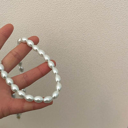 Oval Glass Pearl Chain Necklace