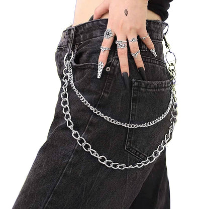 Hip Hop Pants Jean Chain Goth Punk Silver Trousers Chains