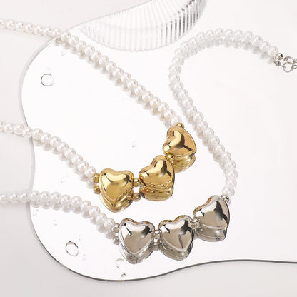 Pearl Beaded Necklace love Pendant