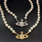 Brooch pearl necklace women's paper clip necklace