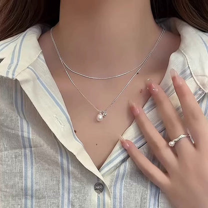 Double Layers Chain Pearl Pendant Necklace