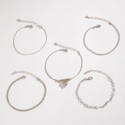 Heart Love Beaded Punk Chain Anklet Set