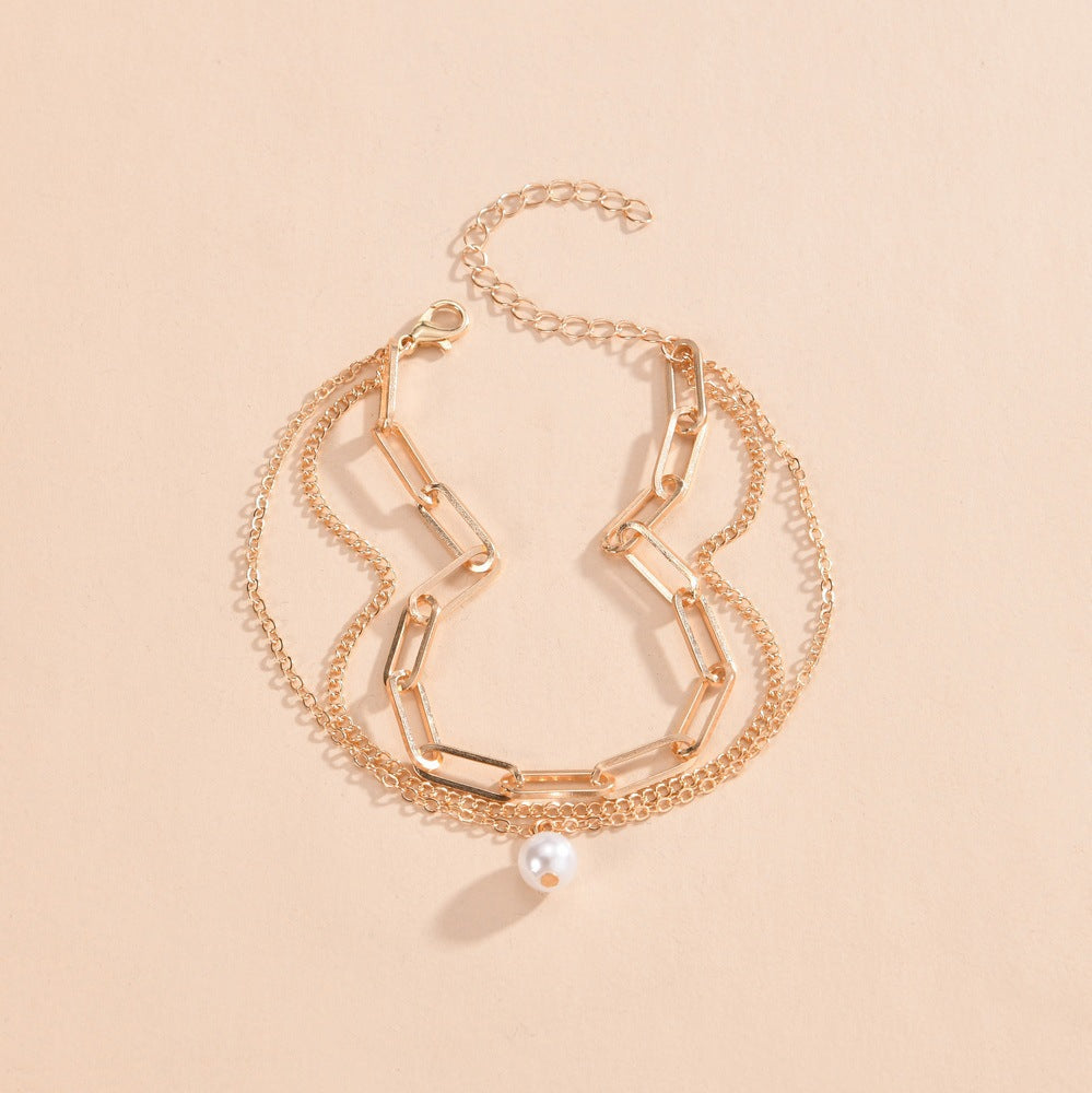 Paper Clip Anklet Chain Imitation Pearl Pendant Anklet Jewelry