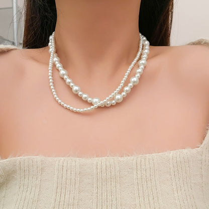 Twisted Multi-Strand Simulated Pearl Glass Bead Statement Necklace