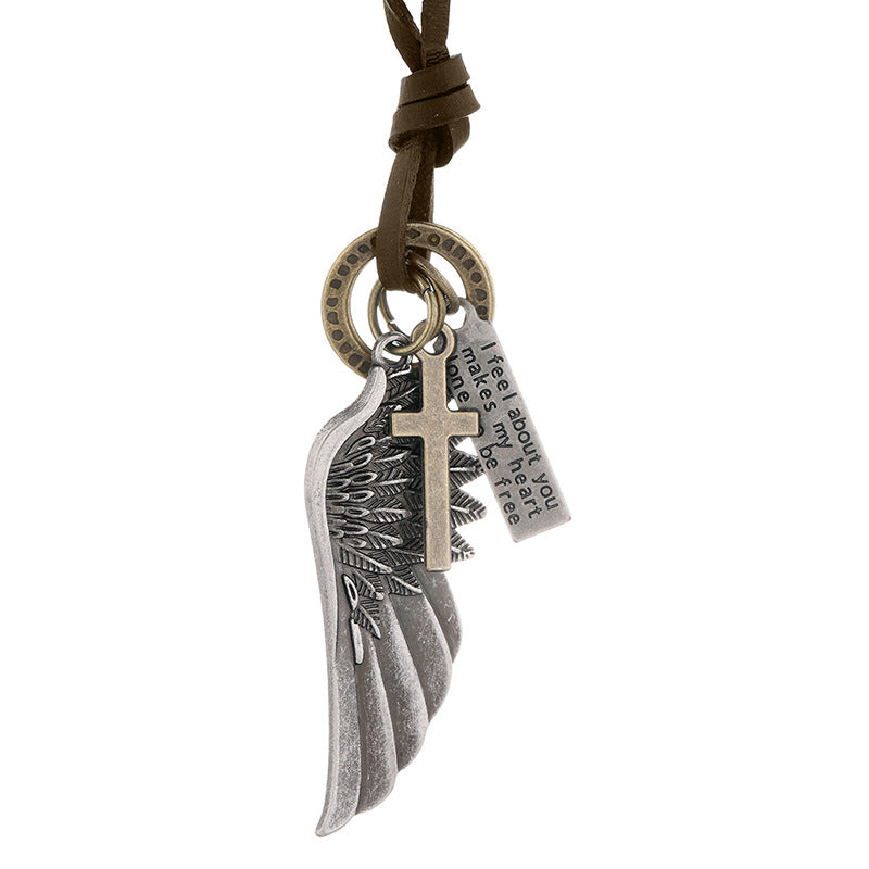 Men's Personality Angel Wings Cowhide Adjustable Simple Necklaces
