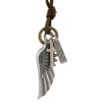 Men's Personality Angel Wings Cowhide Adjustable Simple Necklaces