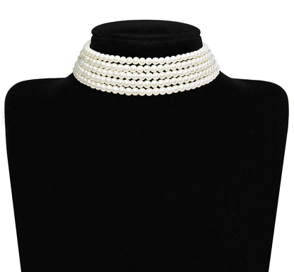 Layered Choker Pearl Necklaces Jewelry Set