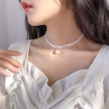 Sense Rhinestone Pearl Woven Elegant Fashionable Beaded Necklaces