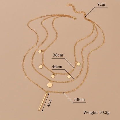 Long Strip Circular Disc Tassels Pendant Necklace
