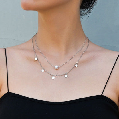 Double Link Chain Round Coin Collar Collier Women Necklaces