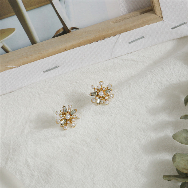 Pearl Rhinestone Firework Stud Earrings