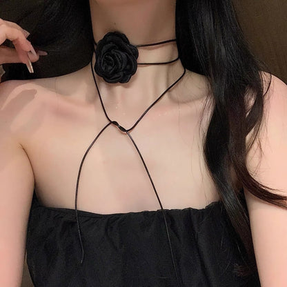 Creative Handmade Rose Flower Necklaces Long Wax Rope