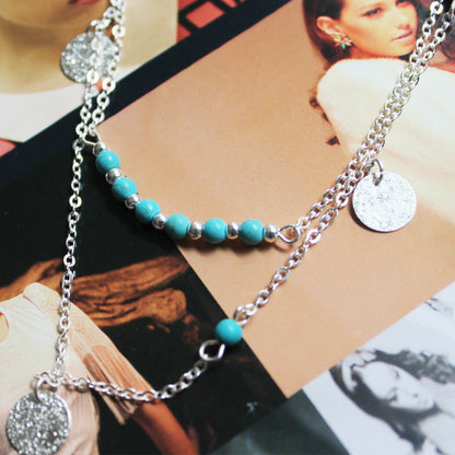 Turquoise Beads Sequins Multilayer Women Jewelry Necklaces