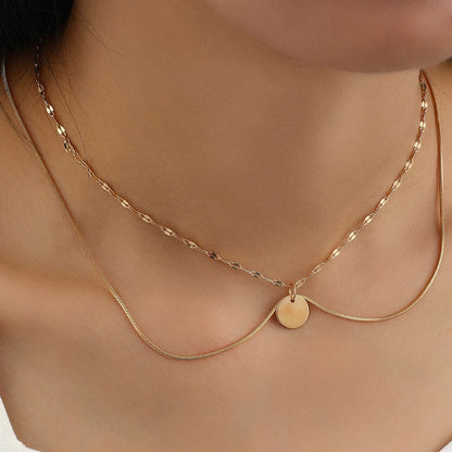 Double Layer Round Charm Pendant Necklace