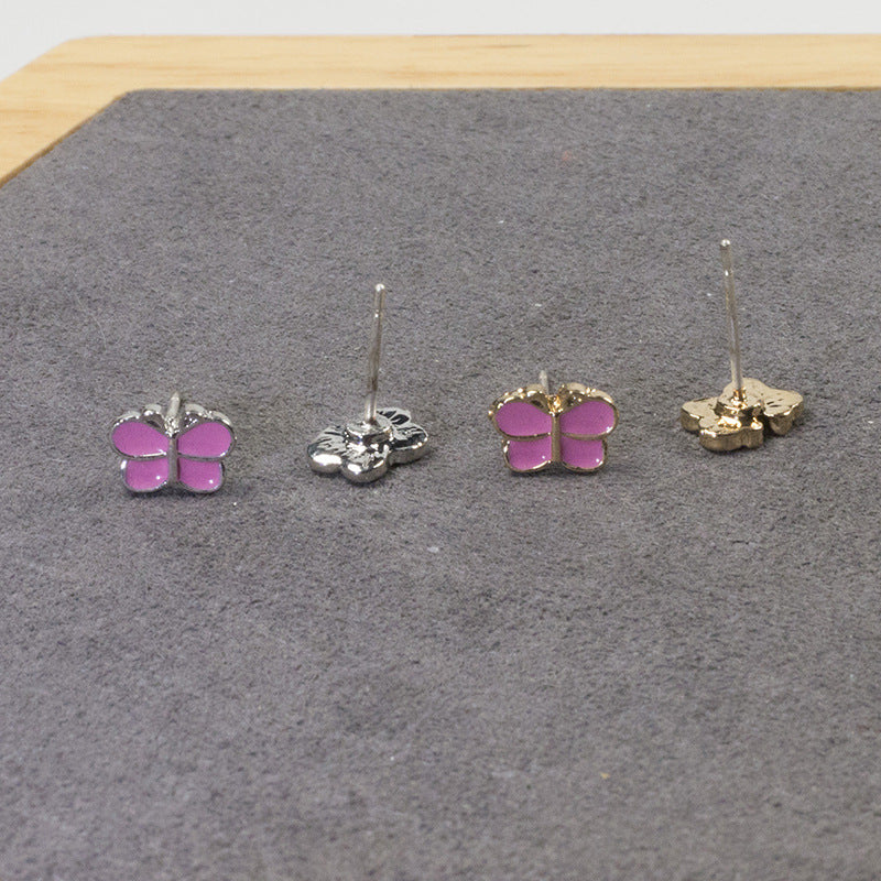 Butterfly Enamel Pink Stud Earrings