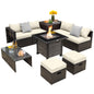 Outdoor 9 Pieces Patio Furniture Set with 50 000 BTU Propane Fire Pit Table