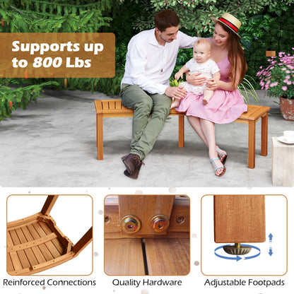 Outdoor Curved Acacia Wood Fire Pit Bench with Slatted Seat