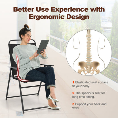 Outdoor Folding Sling Chairs Set of 4 with Armrest and Backrest