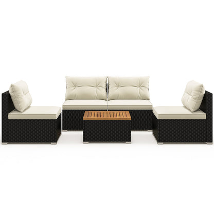 5 Piece Outdoor Furniture Set with Solid Tabletop and Soft Cushions