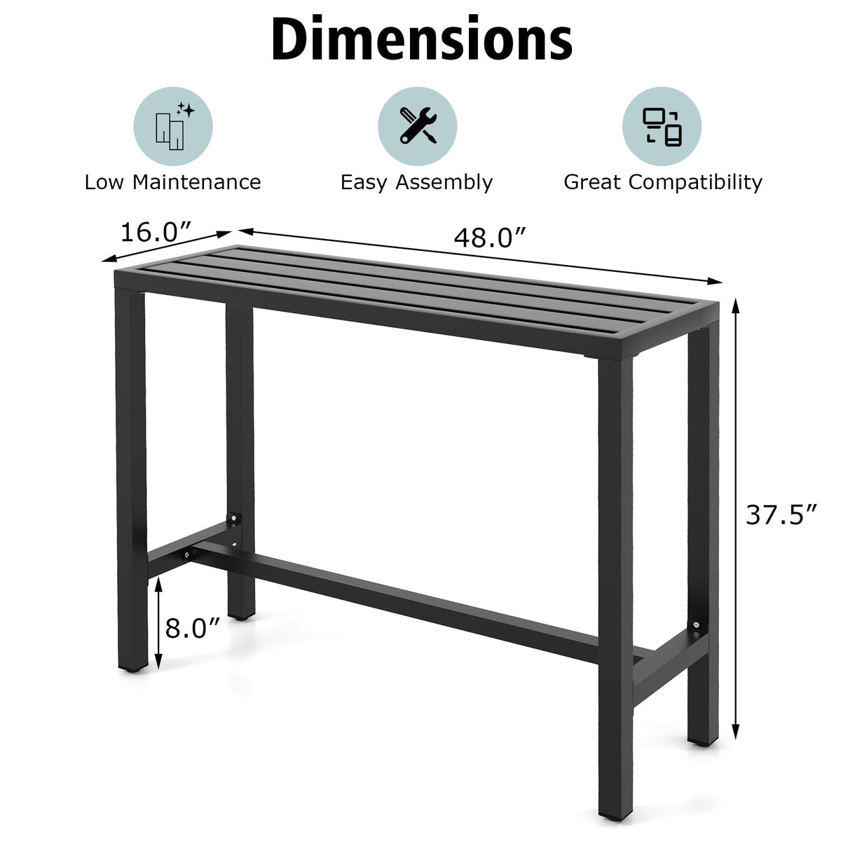 48/55 Inch Outdoor Bar Table with Waterproof Top and Heavy-duty Metal Frame