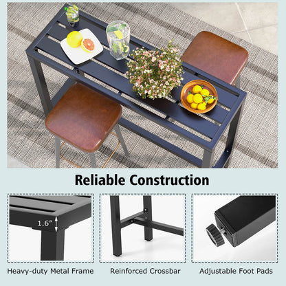 48/55 Inch Outdoor Bar Table with Waterproof Top and Heavy-duty Metal Frame