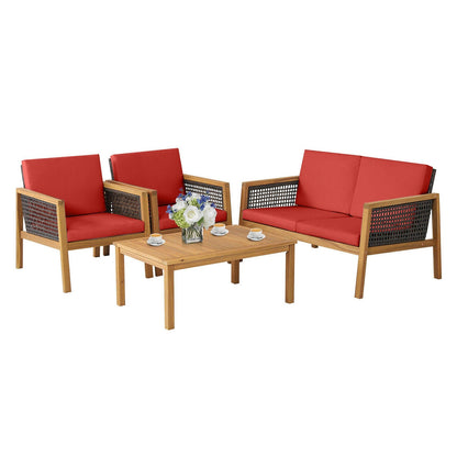 4 Pieces Patio Rattan Furniture Set with Removable Cushions